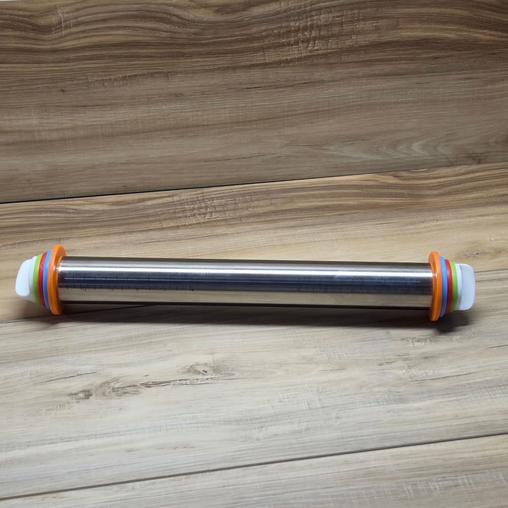 Adjustable Stainless Steel Rolling Pin with Thickness Rings Cake Pop Cookies Pie
